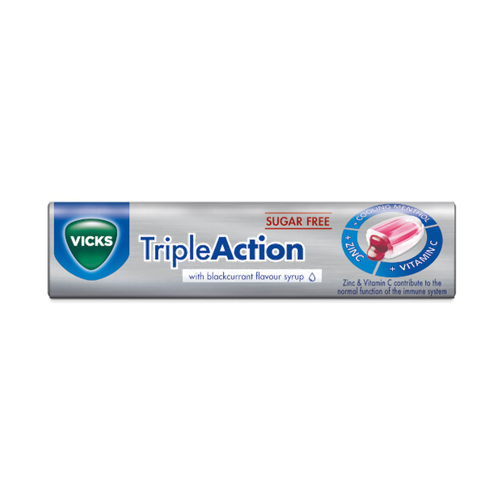 Vicks VapoDrops Triple Action Sugar Free Blackcurrant — Case of 24